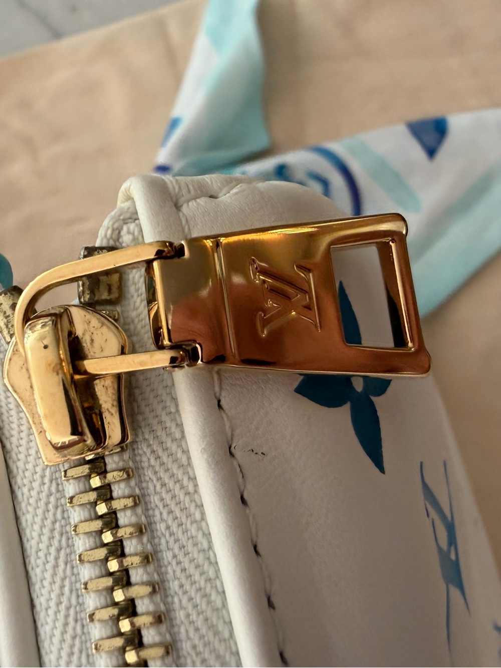 Louis Vuitton Coussin PM By The Pool M11225 Blue White Scarf Chain Authentic - Picture 9 of 15